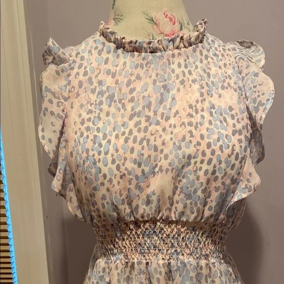 Aqua Cream and Tan Ruffled Tiered Midi Dress - Picture 2 of 13